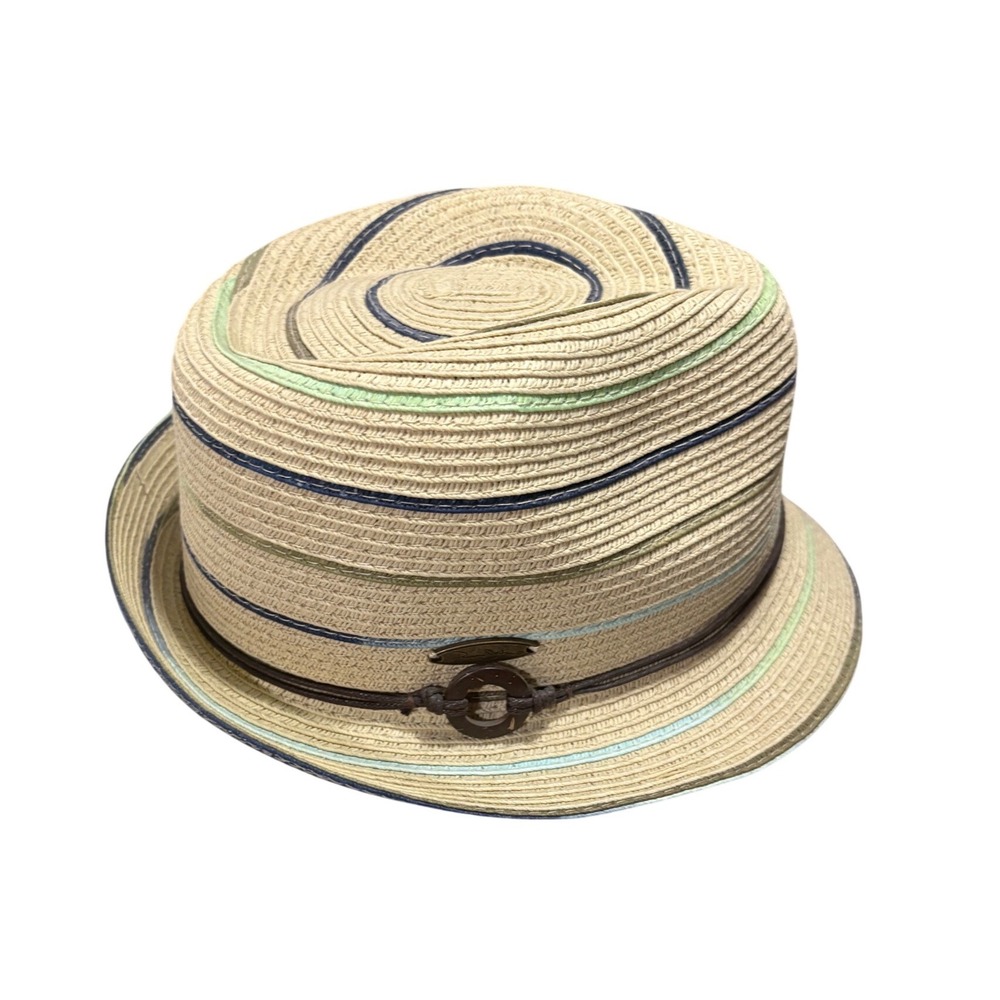 NWT Panama Jack Fedora Hat Mens Tan Striped Paper Straw Sun Hat OS PJL039-ASST